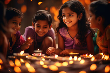 Indian kids enjoying Diwali - obrazy, fototapety, plakaty