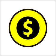 Cash clipart isolated. Money yellow button icon. Bank symbol. Stencil vector stock illustration. EPS 10