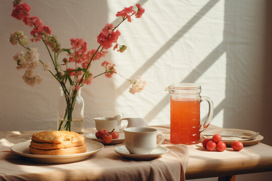 breakfast on the table, aesthetic look