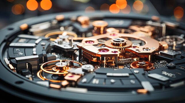 Mastering Time, Clockwork Perfection, A Closer Look at the Intricate Gears Inside a Watch, Generative AI