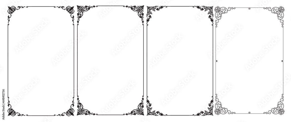 Poster black frames and borders. frame with corner line art floral for picture, vector design