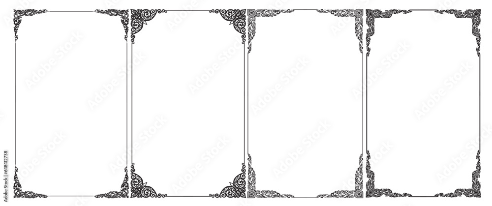 Poster black frames and borders. frame with corner line art floral for picture, vector design