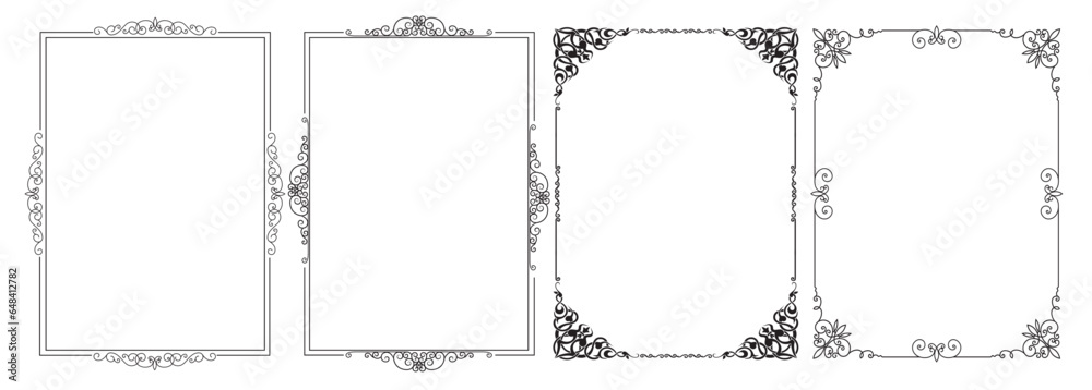 Poster black frames and borders. frame with corner line art floral for picture, vector design
