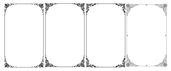 Black frames and borders. Frame with corner line art floral for picture, Vector design - obrazy, fototapety, plakaty