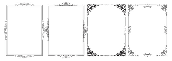 Black frames and borders. Frame with corner line art floral for picture, Vector design