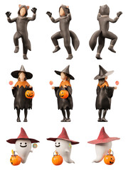 ハロウィンで仮装した子どもたち / レイアウト用ハロウィンイメージ / 3Dレンダリング