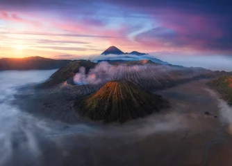 Fototapeten Aerial view of beautiful morning, Mount Bromo. Located in Bromo, Tengger, Semeru National Park, East Java, Indonesia. © munduuk