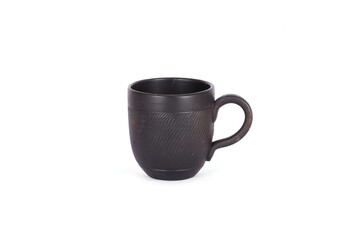 Clay black tea cup on a white background