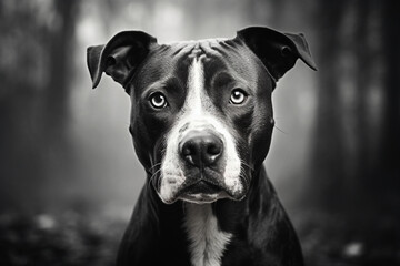 black and white portrait of American Staffordshire terrier dog, aesthetic look