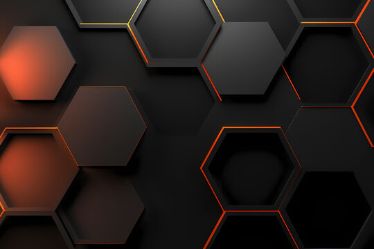 Geometric background image in dark hexagon shapes with lava orange edges peaking thru