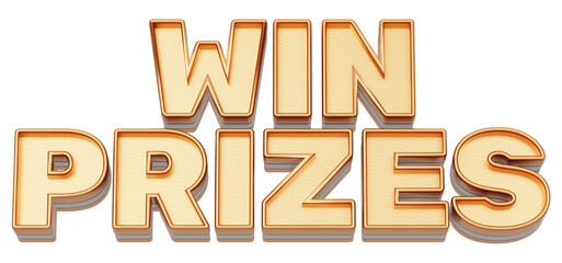 Golden 3d text. typography. 3D illustration. WIN PRIZES.