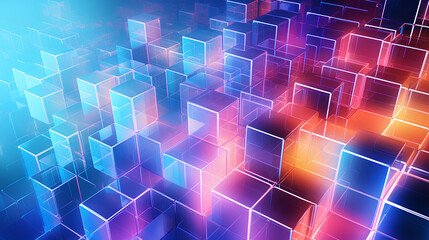 Iridescent Neon Cubes Background. Generative AI