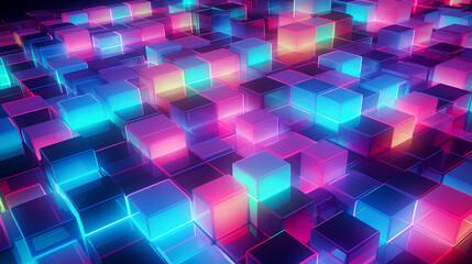 Iridescent Neon Cubes Background. Generative AI