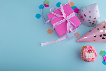Birthday party concept with cupcake