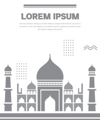 Taj Mahal is a palace in India. Mosque. Landmark, architecture, Hindu temple in the Indian city of Agra, Uttar Pradesh.  illustration