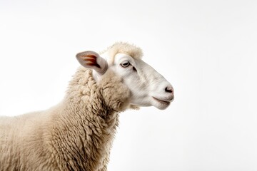 A close-up of a sheep with a white background created with Generative AI technology