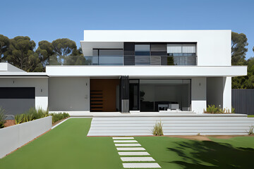 Exterior of a modern and contemporary house in the suburb. Outdoor view