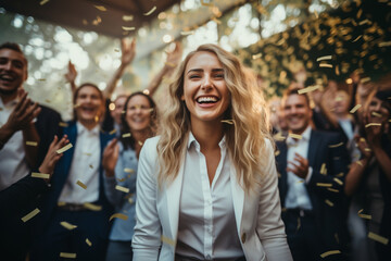 captivating photo of employees receiving awards and recognition during the corporate event, showcasing their achievements - obrazy, fototapety, plakaty