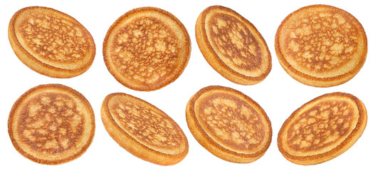 Pancakes isolated on white background, full depth of field