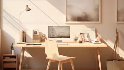 a white desk with pictures books and an office chair in.1