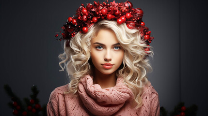 Fototapeta premium Beauty blonde girl with long and shiny wavy hair . Beautiful woman model with curly hairstyle . Fashion, cosmetics and makeup