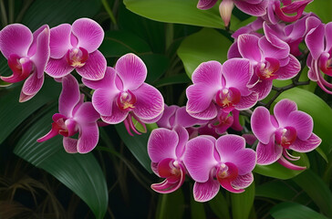 Fototapeta na wymiar Pink Orchid Blooms Amidst Lush Greenery