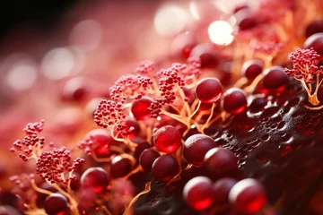 Fotobehang Close-up microscopic image showcasing yeast fermentation in the intricate wine production process  © fotogurmespb