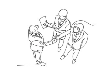 Fototapeta na wymiar Single continuous line drawing business man handshake his colleague or partner to deal a project. Business teamwork meeting at office concept. Dynamic one line draw graphic design vector illustration