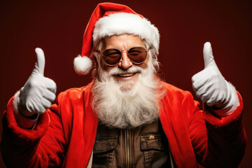 Santa Claus grandfather isolated red color background , Christmas Holiday and Happy New year