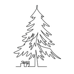 Obraz premium Vector continuous one line spruce illustration
