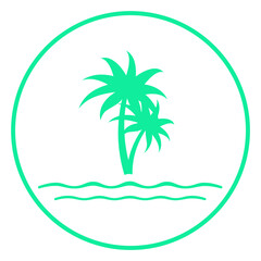 Fototapeta na wymiar green mint beach and coconut trees circle frame icon