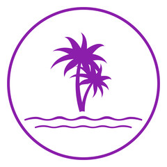 Fototapeta na wymiar purple beach and coconut trees circle frame icon