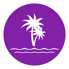 Fototapeta na wymiar purple beach and coconut trees circle icon