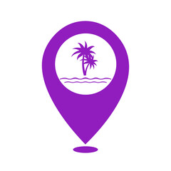 purple beach and coconut trees location icon
