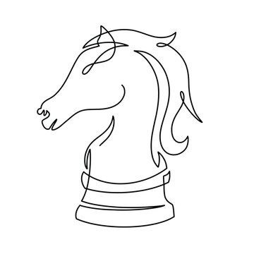 Vector continuous one line chess knight illustration