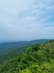 Blue sky and mountains seen from the top