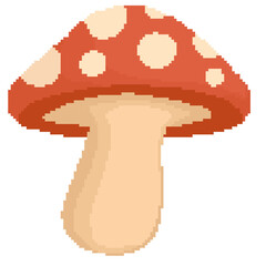Isolated cute white spotted red mushroom in pixel art