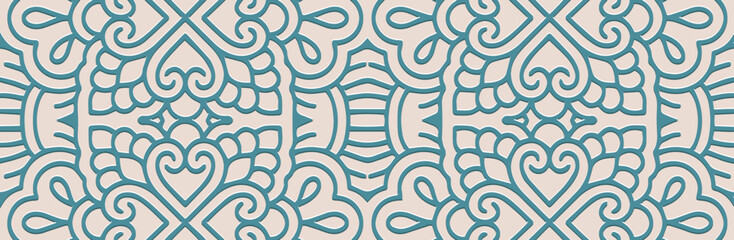 Fototapeta na wymiar Banner, cover design. Relief ethnic geometric light blue openwork 3D pattern. Handmade, minimalism, boho. Vintage tribal motifs of the East, Asia, India, Mexico, Aztec, Peru.