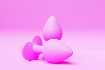 Colorful   butt anal plugs sex toys on  pink isolated background. 3D illustration. Empty space for your text