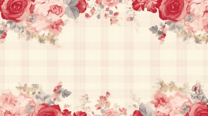 Light checkered background with a vintage rose frame. 