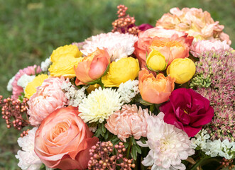 Beautiful wedding bouquet of flowers from different types