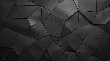 Black textured stone wall surface background with depth and an abstract geometric pattern.