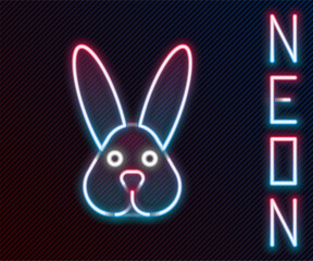 Glowing neon line Animal cruelty free with rabbit icon isolated on black background. Colorful outline concept. Vector