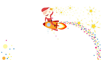 Santa claus drive rocket launch Multi color Random Dots Background Creative vector design