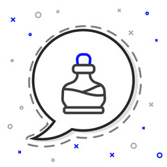 Line Bottle with potion icon isolated on white background. Flask with magic potion. Happy Halloween party. Colorful outline concept. Vector