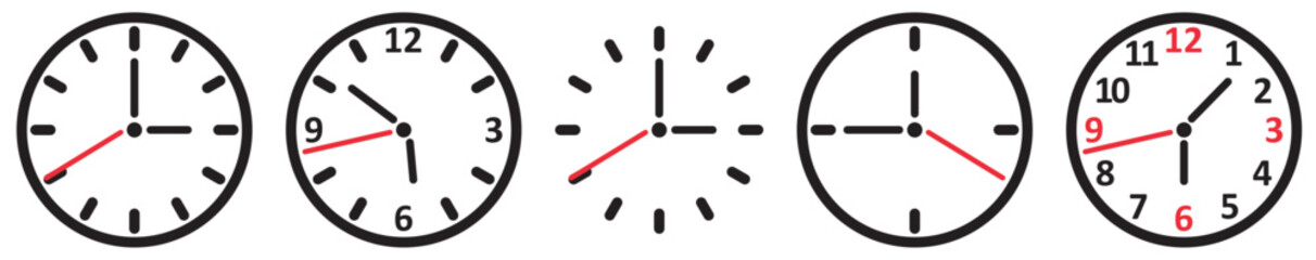 Clock icon set. Time clock icons collection. Line clocks symbol isolated on white background. vector isolated.