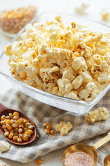 Fototapeta na wymiar Tasty salted homemade popcorn