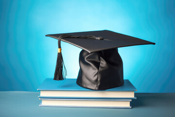 graduation cap and books