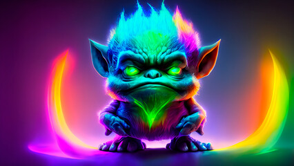 flourecent glowing troll with rainbow colors