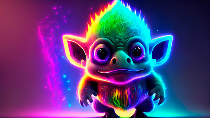 flourecent troll in neon lights with rainbow colors